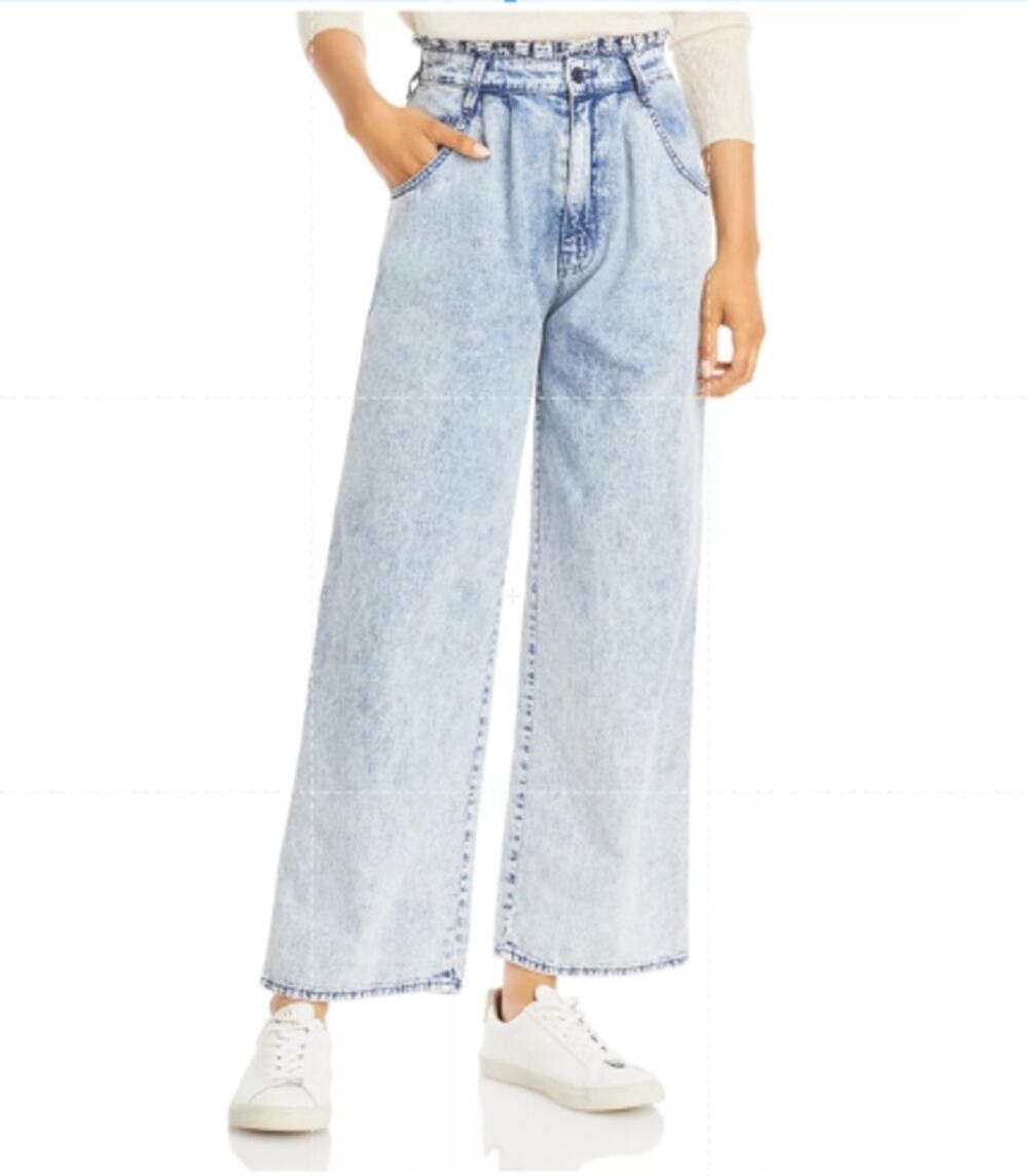 Mother THE RUFFLE GREASER Straight Leg Jeans High Rise Elastic Waist Acid Wash